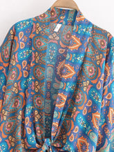 Load image into Gallery viewer, Vintage Boho Kimono Short Robe Women Fashion 2024 Floral Batwing Sleeves Rayon Bohemian Bikini Cover Up Beachwear