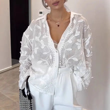 Load image into Gallery viewer, Heavy Industry Embroidery Lapel Long Sleeved Shirt for Summer Sun Protection, New Embroidery Loose Top Cardigan