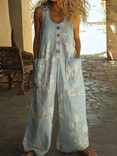 Load image into Gallery viewer, Vintage Print Buttons Sleeveless Jumpsuits Women Summer New Fashion Temperament Loose Wide Legs Jumpsuit Lady Commuting Clothing