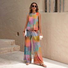 Load image into Gallery viewer, Harajuku Colorful Floral Pattern Print 2 Piece Womens Elegant O Neck Pullover And Straight Leg Pants Set Spring Summer Beach Set