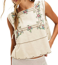 Load image into Gallery viewer, Embroidery Flower Tank Tops for Women Y2K Sleeveless Square Neck Button Front Free Tie Up Cropped Vest Summer Chic Streetwear