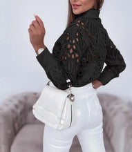Load image into Gallery viewer, Women's Blouses Hollowed Out Long Sleeved Shirt Casual Solid Button Up With Lapel And Open Front Camisas Femininas