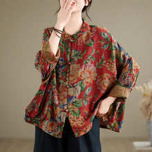 Load image into Gallery viewer, Large Size Spring Cotton Linen Print Button up irt Chinese Sle Tea Costume Retro Chinese Sle Outerwear Women's irt