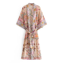 Load image into Gallery viewer, Happie Queens Women Green Peacock Print Bat Sleeve Beach Bohemian Kimono Robe Ladies V Neck  Boho Bikini Cover-ups