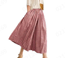 Load image into Gallery viewer, Summer New Culotte Pants High Waist Pleated Slanted Pocket A-Shaped Wide Leg Covering Span Checkered Printing Trousers