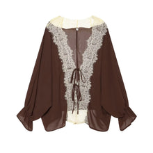 Load image into Gallery viewer, Women Lace Patchwork Lantern Long Sleeve Shirt Top Tie-up Loose Sheer Blouse Elegant Irregular High Street Fashion Lady