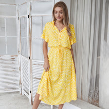 Load image into Gallery viewer, Vintage Floral Print Dress Women Boho Short Sleeve Long Dress Turn Down Collar Casual Waistband Shirt Dresses Robe 2021 Summer
