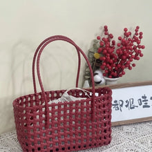 Load image into Gallery viewer, Plastic Hollow Weave Bag Countryside Style Large Capacity Beach Tote Bag Bucket Bag Bohemian Style Woman PVC Handbag Summer