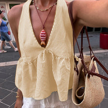 Load image into Gallery viewer, Bohemian Plaid Babydoll Tank Tops Coquette Tie-up Halter Neck Sleeveless Vest Summer Backless Crop Tops Women Holiday Streetwear