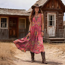 Load image into Gallery viewer, European and American Bohemian Style Retro Printed Sleeveless Long Skirt, Loose Casual Vacation Style, Ethnic Style Vest Dress