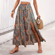 Load image into Gallery viewer, Bohemian Boho Retro Floral Print Skirts Women Indie Folk Summer High Waist A-Line Pleated Long Skirts Casual Holiday Beach Skirt