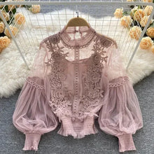 Load image into Gallery viewer, Lace Puff Long Sleeve Blouse Vintage Fashion Blouses Elegant Femme Blusas Korean Woman Tops Women Shirts Clothing Dropshipping