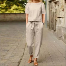 Load image into Gallery viewer, Women's Pullover Shirt And Pants Two-piece Set Women's Cotton And Linen Summer Suit Short Sleeved O-neck Outfit Pants
