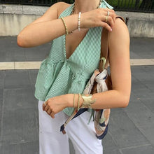 Load image into Gallery viewer, Bohemian Plaid Babydoll Tank Tops Coquette Tie-up Halter Neck Sleeveless Vest Summer Backless Crop Tops Women Holiday Streetwear