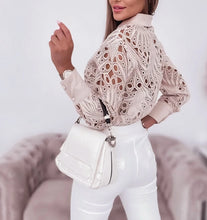 Load image into Gallery viewer, Women's Blouses Hollowed Out Long Sleeved Shirt Casual Solid Button Up With Lapel And Open Front Camisas Femininas