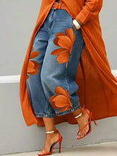 Load image into Gallery viewer, Streetwear Women's Floral Print High Waist Jeans Loose Fit Cropped Wide Leg Denim Pants Casual Trendy Plus Size Trousers