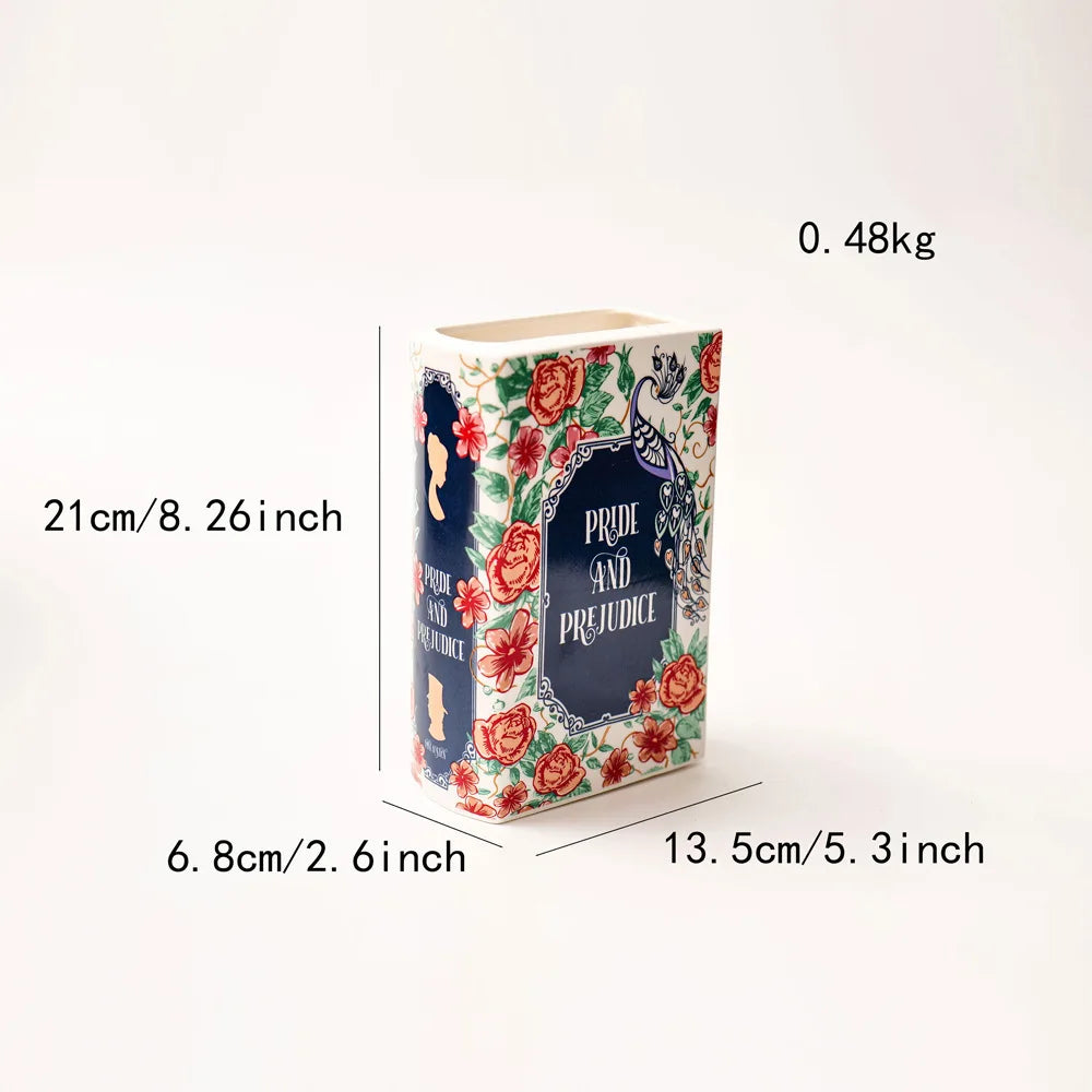 Square Book Ceramic Vase Creative Painted Vase Art Flower Arrangement Accessories Living Room Home Decoration Table Vase