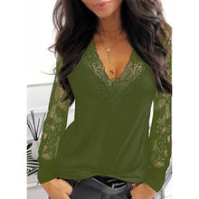 Load image into Gallery viewer, New Ladies Shirt Sexy Fashion Lace Stitching Hollow Leisure White Black Slimming V-Neck T-Shirt Womens Clothes for Spring/Summer