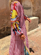 Load image into Gallery viewer, 2024 Autumn Fashion New Women's Loose Long Sleeve Striped Splicing V-neck Lantern Sleeve Printed Loose Long Dress