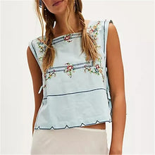 Load image into Gallery viewer, Embroidery Flower Tank Tops for Women Y2K Sleeveless Square Neck Button Front Free Tie Up Cropped Vest Summer Chic Streetwear