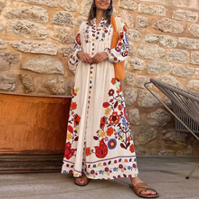 Load image into Gallery viewer, Summer V-neck Flower Print Loose Casual Fall Swing Dress Women Long Dress Long Sleeve Dress