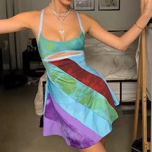 Load image into Gallery viewer, Sexy Women Y2K Mini Dresses Vintage Patchwork Beach Summer Backless Dress Elegant Lady Boho Outfits Evening Party Clothes
