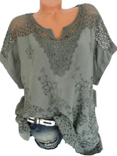 Load image into Gallery viewer, Large Size Loose Short-Sleeved Lace Women Blouses Cotton Blouses 2024 Summer V-neck White Shirt Tops Sexy Fashion Women Shirt