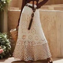 Load image into Gallery viewer, Cotton Floral Crochet Knitted Lace Skirt For Women Vintage Hollow Out Elastic Waist Skirts Summer Holiday Long  Boho Beach Falda