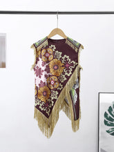 Load image into Gallery viewer, Fashion Floral Print Top With Fringe Trim For Women Vintage O-neck Sleeveless Asymmetric Hem Satin Blouse Lady 2026 Chic Tops