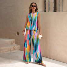 Load image into Gallery viewer, Harajuku Colorful Floral Pattern Print 2 Piece Womens Elegant O Neck Pullover And Straight Leg Pants Set Spring Summer Beach Set