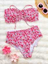 Load image into Gallery viewer, Flowers Printed Bandeau Female Swimsuit High Waist Bikini Women Swimwear Two-pieces Bikini set Bather Bathing Suit Swim V6613