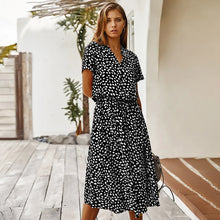 Load image into Gallery viewer, Vintage Floral Print Dress Women Boho Short Sleeve Long Dress Turn Down Collar Casual Waistband Shirt Dresses Robe 2021 Summer