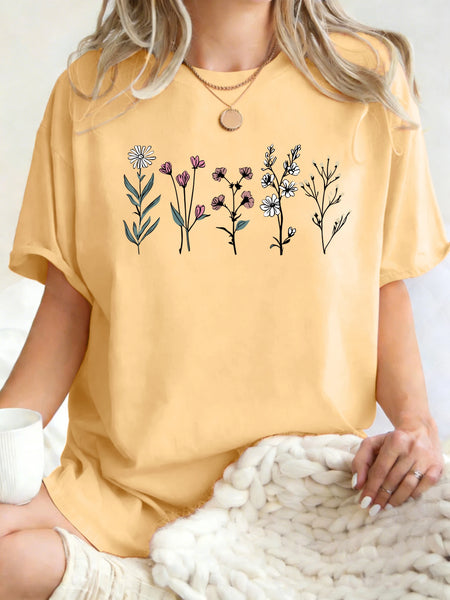 All Kinds Of Beautiful Flowers Printed T-Shirt Women Cotton Loose T Shirts All-Match Summer Clothing Comfortable Y2K Streetwear