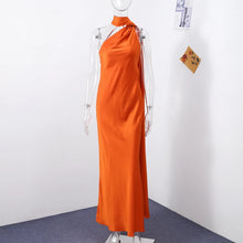 Load image into Gallery viewer, Elegant Satin Ribbons Halter Party Dress Women&#39;s Sexy Backless Off Shoulder Sleeveless Robes 2025 Summer New Lady Evening Gowns