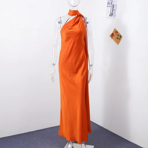 Elegant Satin Ribbons Halter Party Dress Women's Sexy Backless Off Shoulder Sleeveless Robes 2025 Summer New Lady Evening Gowns