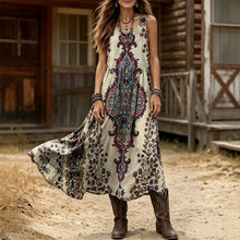 Load image into Gallery viewer, European and American Bohemian Style Retro Printed Sleeveless Long Skirt, Loose Casual Vacation Style, Ethnic Style Vest Dress