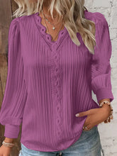 Load image into Gallery viewer, Elegant Summer Hollow Lace Patchwork Women Shirt Chic Blouse V Neck Long Sleeve Shirt Plain Lace Casual Basic Regular Tops