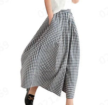 Load image into Gallery viewer, Summer New Culotte Pants High Waist Pleated Slanted Pocket A-Shaped Wide Leg Covering Span Checkered Printing Trousers