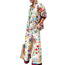 Load image into Gallery viewer, Women&#39;s Fall Casual Outfits Floral Print Long Sleeve Button Down Lapel Shirt with Elastic Waist Wide Leg Pants Sets Streetwear