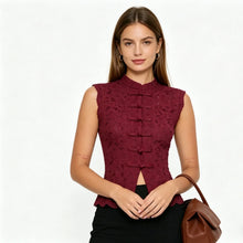 Load image into Gallery viewer, Y2K Aesthetic Solid Color Lace Crop Top Sleeveless Chinese Frog Button Vest Women's Summer Party Streetwear