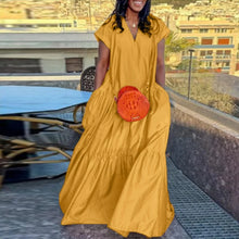 Load image into Gallery viewer, Plus Size VONDA Women Bohemian Dress 2025 Summer Sundress Solid Color Casual Short Sleeve Party Ruffled Vestidos V-Neck Robe