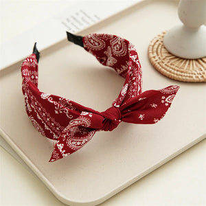 Fashion Paisley Bandana Headband for Women Top Knotted Bow Hairbands Cute Rabbit Ear Turban Headwrap Hair Band Girls Accessories