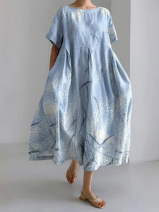 New Women's Round Neck Long Casual Dress Summer Large Size Fresh Fish Print Dress Street Vacation Short-sleeved Dress