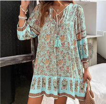 Load image into Gallery viewer, Casual Print Loose Dress For Women Fashion Long Sleeve V Neck Lace-up Vintage Pullover Dresses Lady Boho Holiday Womens Clothing