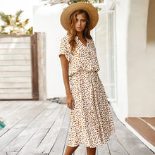 Load image into Gallery viewer, Vintage Floral Print Dress Women Boho Short Sleeve Long Dress Turn Down Collar Casual Waistband Shirt Dresses Robe 2021 Summer
