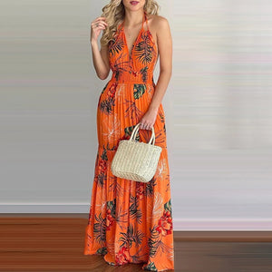 Summer Long Dress Bohemia Floral Casual Dresses Sexy Backless Halter Strapless 2023 Beach Sundress Vacation Clothes For Women