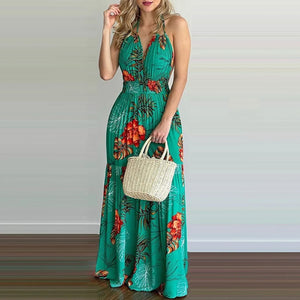 Summer Long Dress Bohemia Floral Casual Dresses Sexy Backless Halter Strapless 2023 Beach Sundress Vacation Clothes For Women