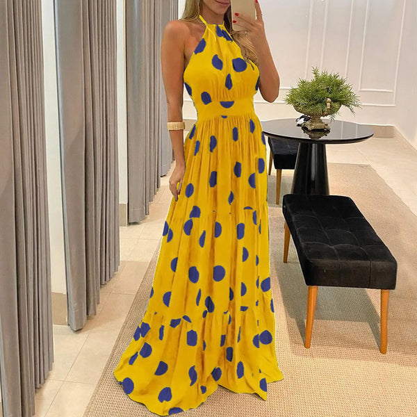Summer Long Dress Polka Dot Casual Dresses Black Sexy Halter Strapless New 2023 Yellow Sundress Vacation Clothes For Women