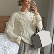 Load image into Gallery viewer, Fashion Casual Pullovers For Women Solid Color Round Neck Long Sleeve Knitted Sweater Loose Female 2024 Autunn Winter New