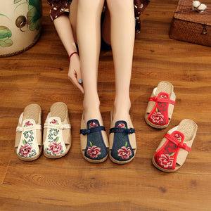 Women's Old Cloth Shoes Women's Slippers Linen Comfortable Soft Sole Home Slippers Non Slip Flat Shoes